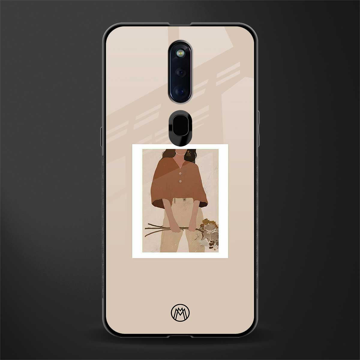 beige brown young lady art glass case for oppo f11 pro