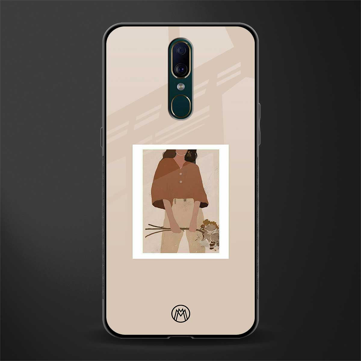 beige brown young lady art glass case for oppo a9