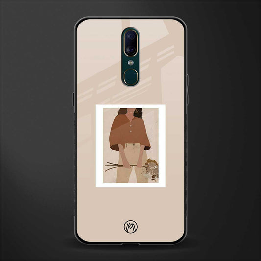 beige brown young lady art glass case for oppo f11
