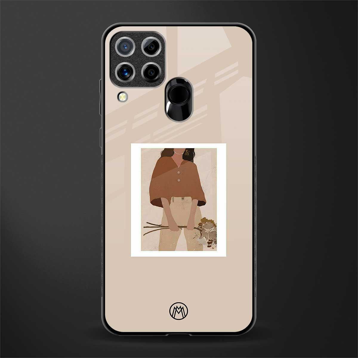 beige brown young lady art glass case for realme c15