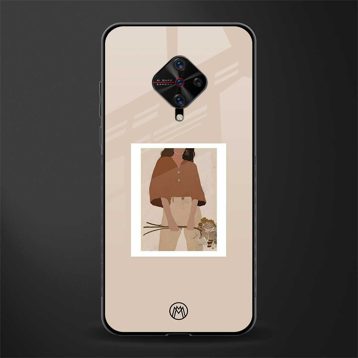 beige brown young lady art glass case for vivo s1 pro