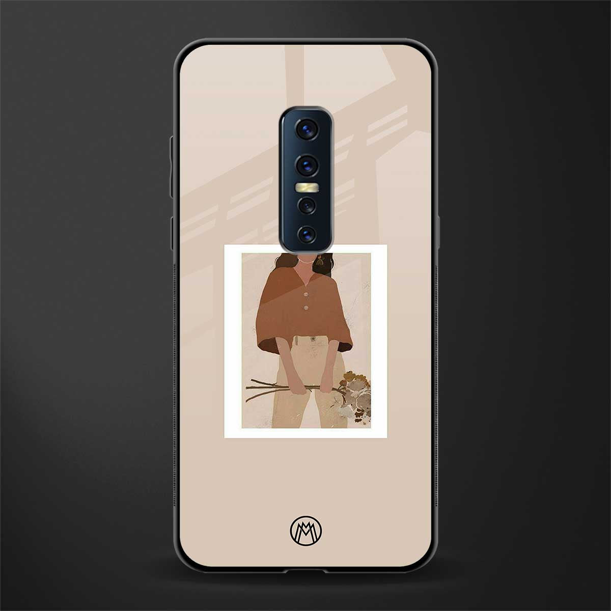 beige brown young lady art glass case for vivo v17 pro