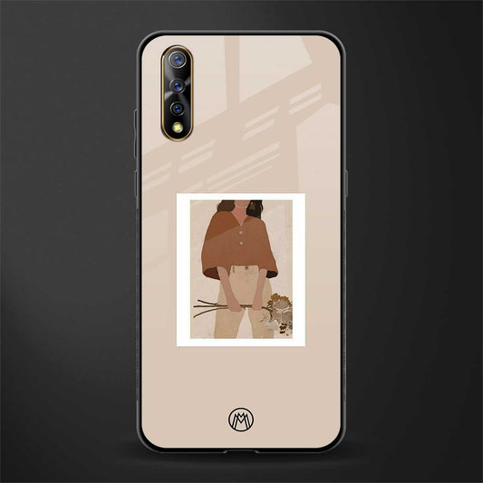 beige brown young lady art glass case for vivo s1