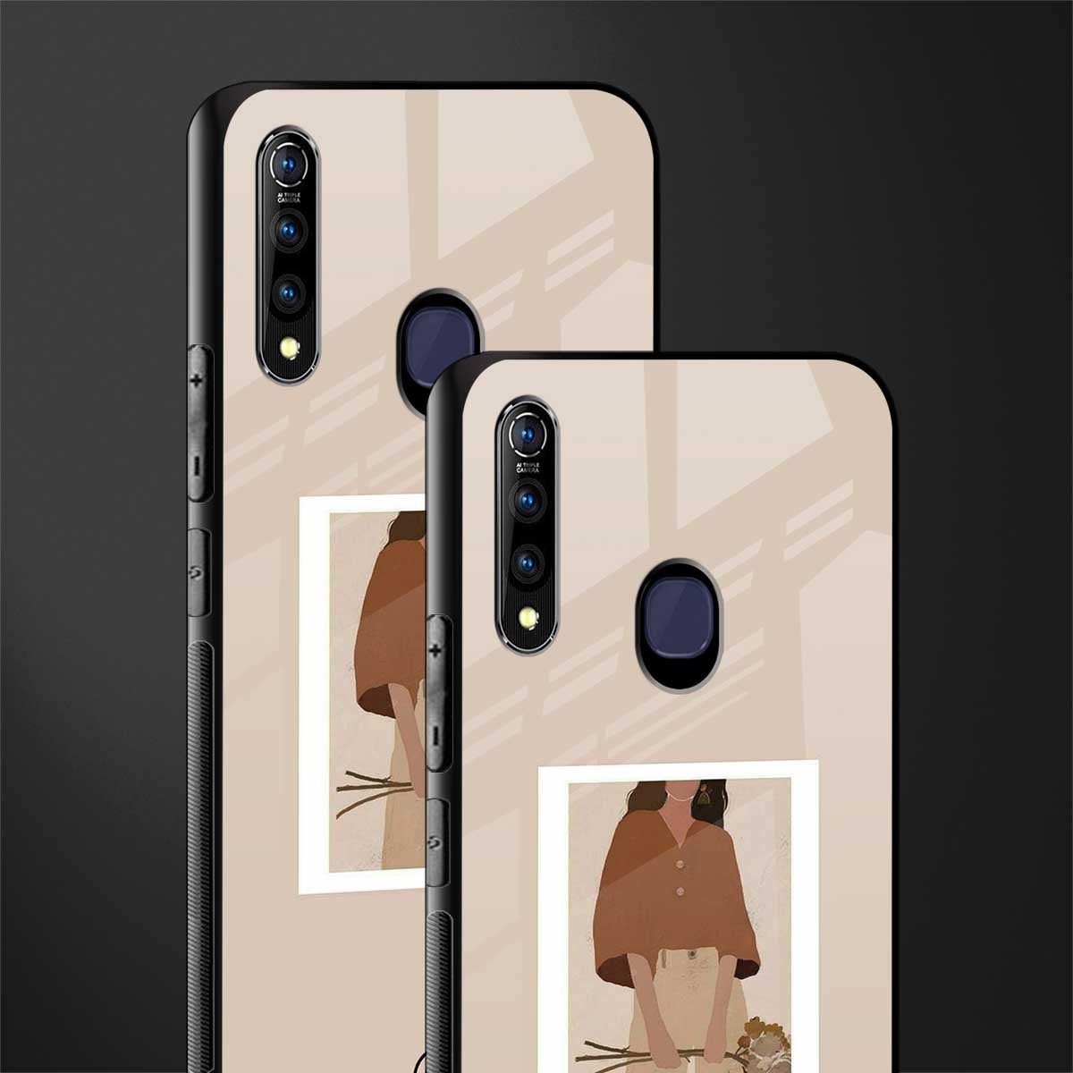 beige brown young lady art glass case for vivo z1 pro