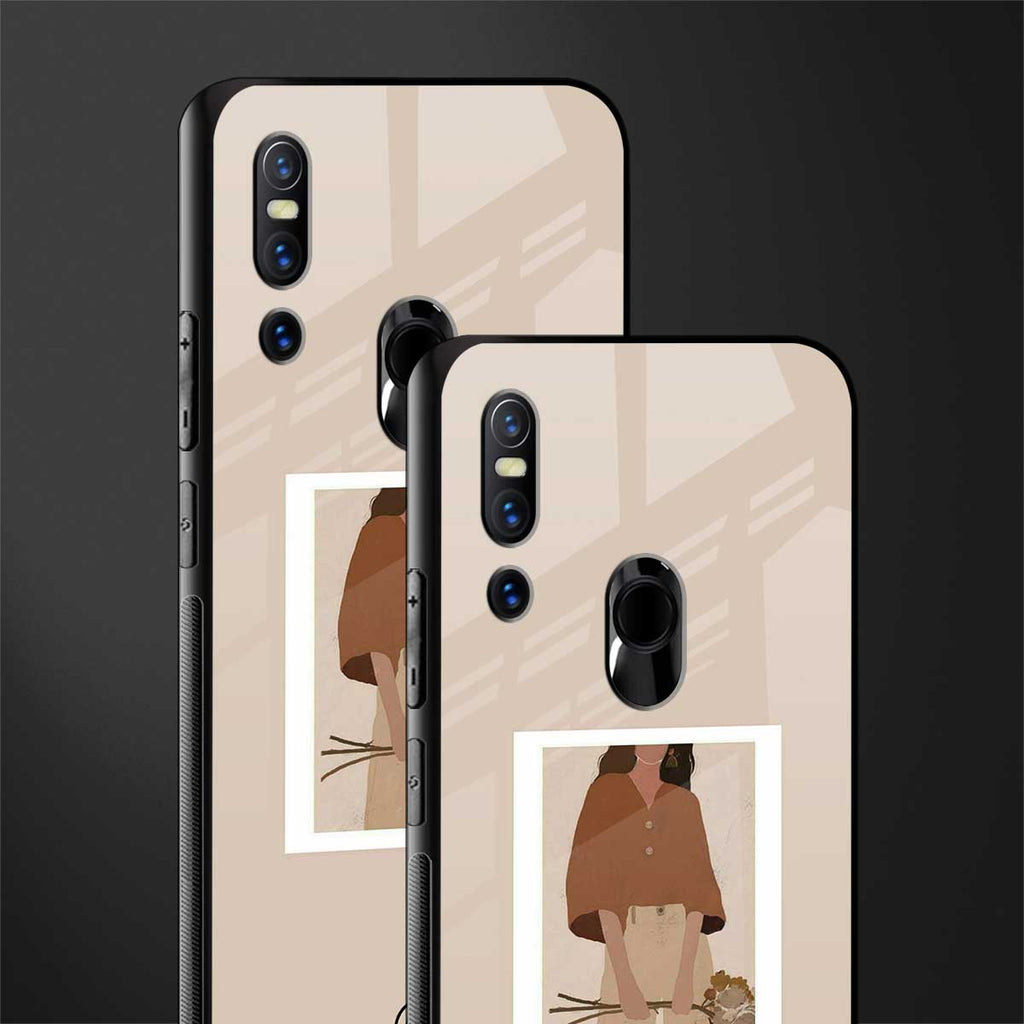 beige brown young lady art glass case for vivo v15