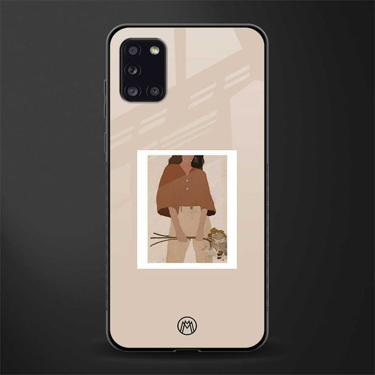 beige brown young lady art glass case for samsung galaxy a31
