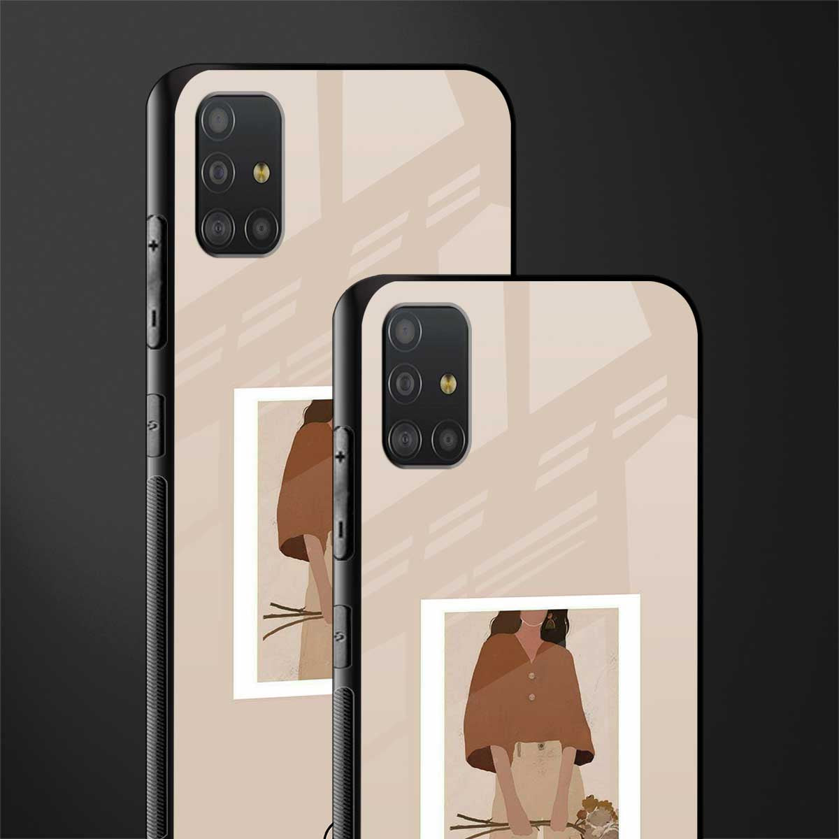 beige brown young lady art glass case for samsung galaxy a51