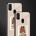 beige brown young lady art glass case for samsung galaxy m21