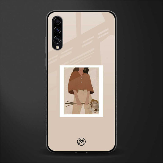 beige brown young lady art glass case for samsung galaxy a50