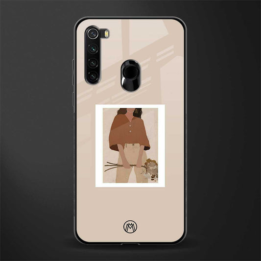 beige brown young lady art glass case for redmi note 8