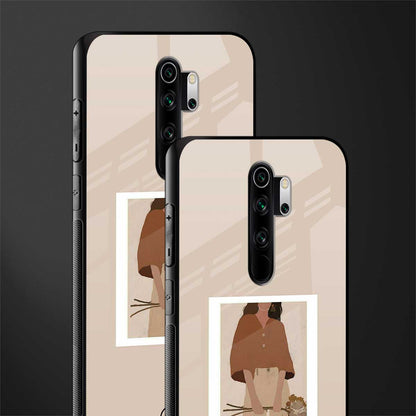 beige brown young lady art glass case for redmi note 8 pro