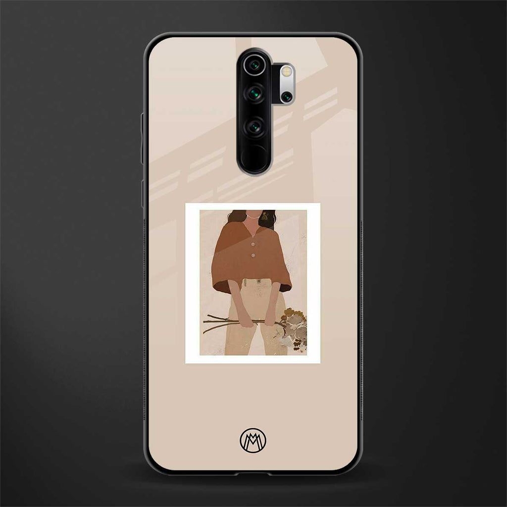 beige brown young lady art glass case for redmi note 8 pro