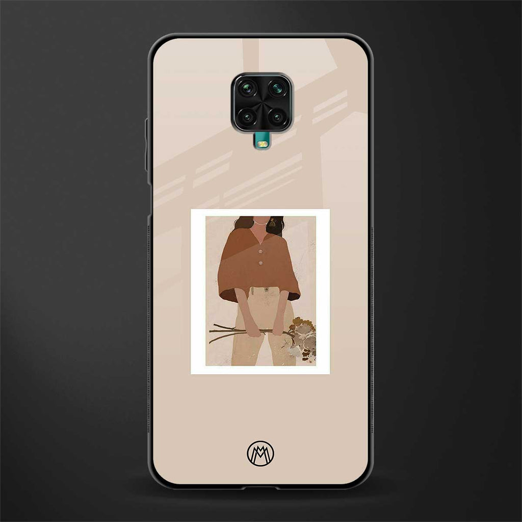 beige brown young lady art glass case for redmi note 9 pro max