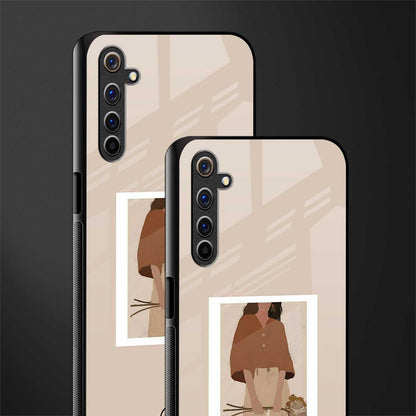 beige brown young lady art glass case for realme 6i