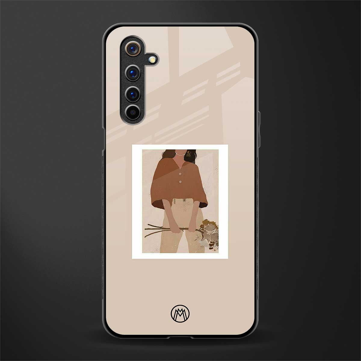 beige brown young lady art glass case for realme 6 pro
