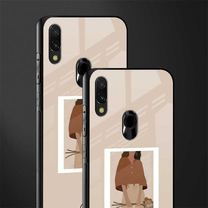 beige brown young lady art glass case for redmi note 7 pro