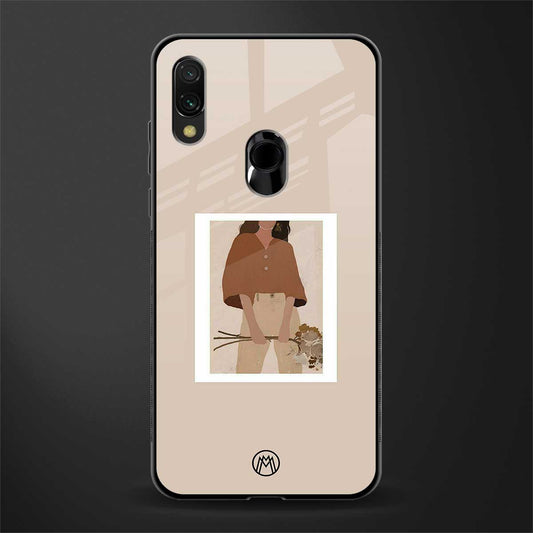 beige brown young lady art glass case for redmi y3
