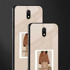 beige brown young lady art glass case for redmi 8a