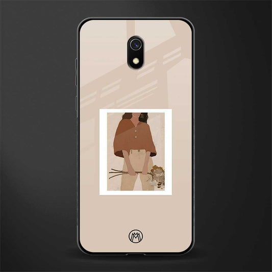 beige brown young lady art glass case for redmi 8a