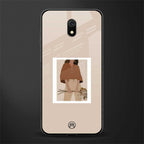 beige brown young lady art glass case for redmi 8a