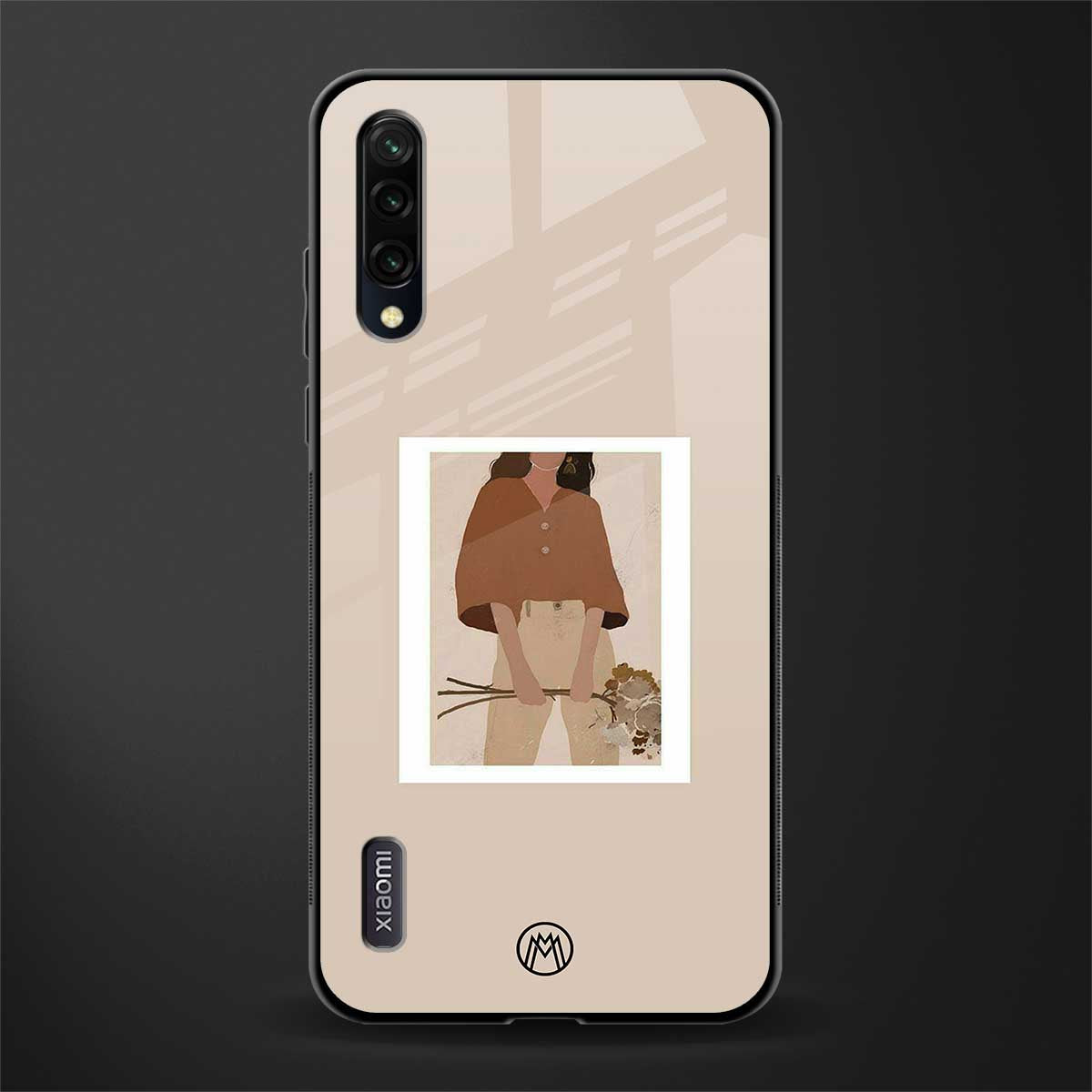 beige brown young lady art glass case for mi a3 redmi a3