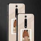 beige brown young lady art glass case for redmi k20