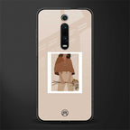 beige brown young lady art glass case for redmi k20 pro
