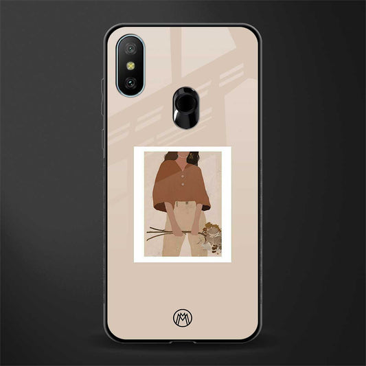 beige brown young lady art glass case for redmi 6 pro