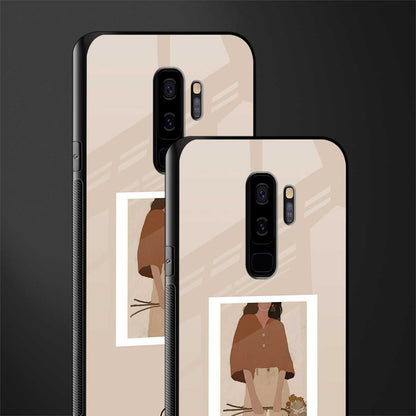 beige brown young lady art glass case for samsung galaxy s9 plus
