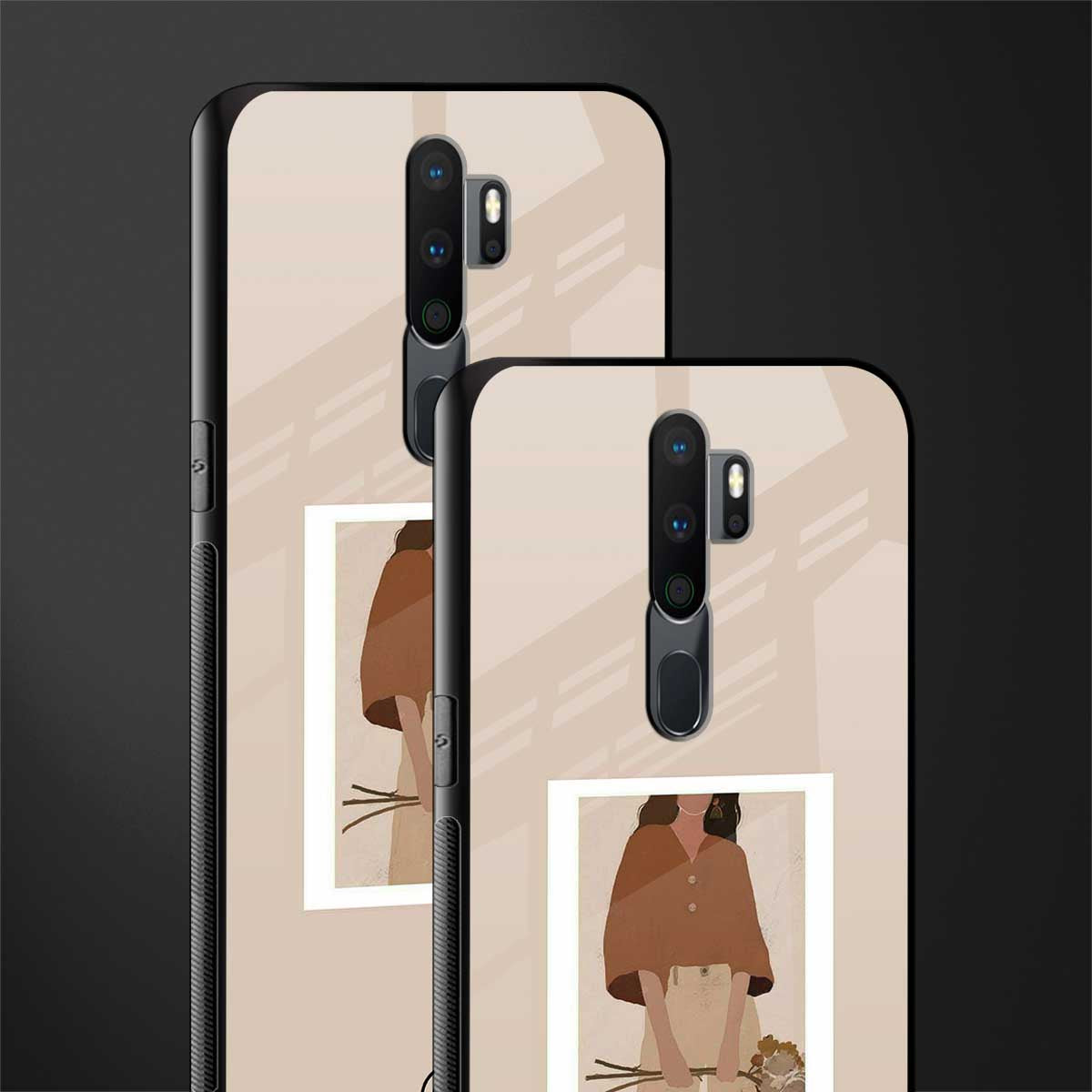 beige brown young lady art glass case for oppo a9 2020