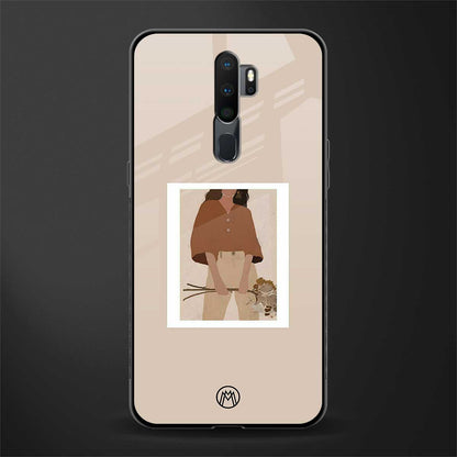beige brown young lady art glass case for oppo a5 2020