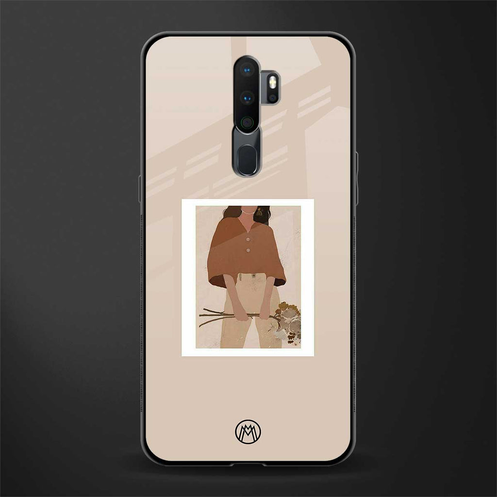 beige brown young lady art glass case for oppo a9 2020