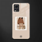 beige brown young lady art back phone cover | glass case for vivo y73