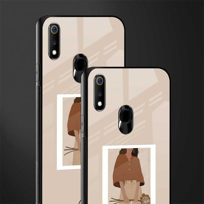 beige brown young lady art glass case for realme 3
