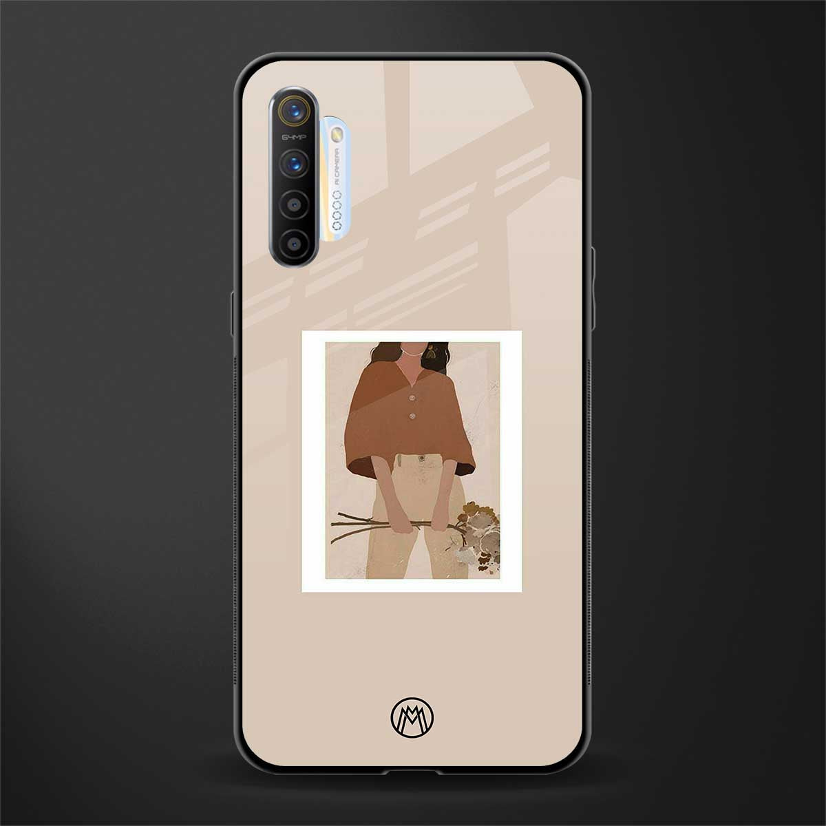 beige brown young lady art glass case for realme xt