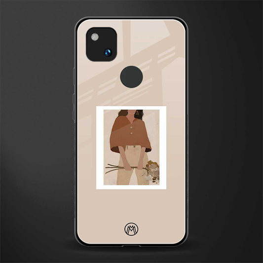 beige brown young lady art back phone cover | glass case for google pixel 4a 4g