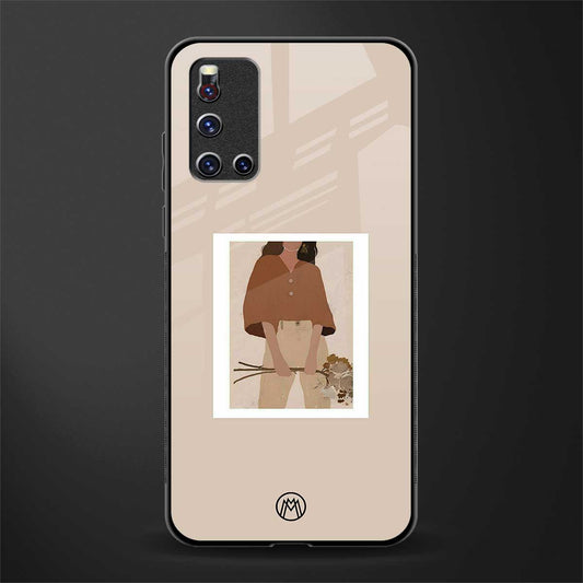 beige brown young lady art glass case for vivo v19