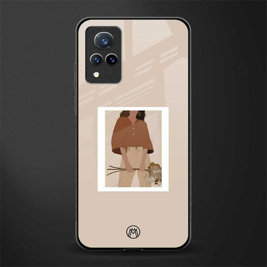 beige brown young lady art glass case for vivo v21 5g