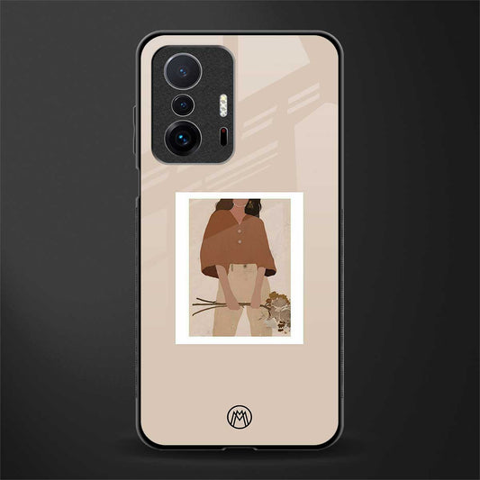 beige brown young lady art glass case for mi 11t pro 5g