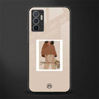 beige brown young lady art glass case for vivo v23e