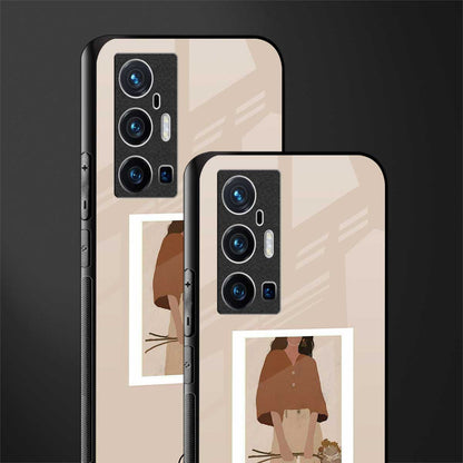 beige brown young lady art glass case for vivo x70 pro plus