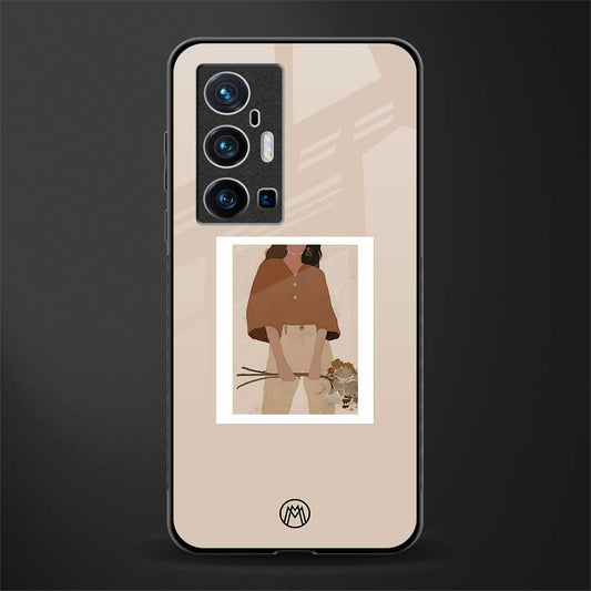 beige brown young lady art glass case for vivo x70 pro plus