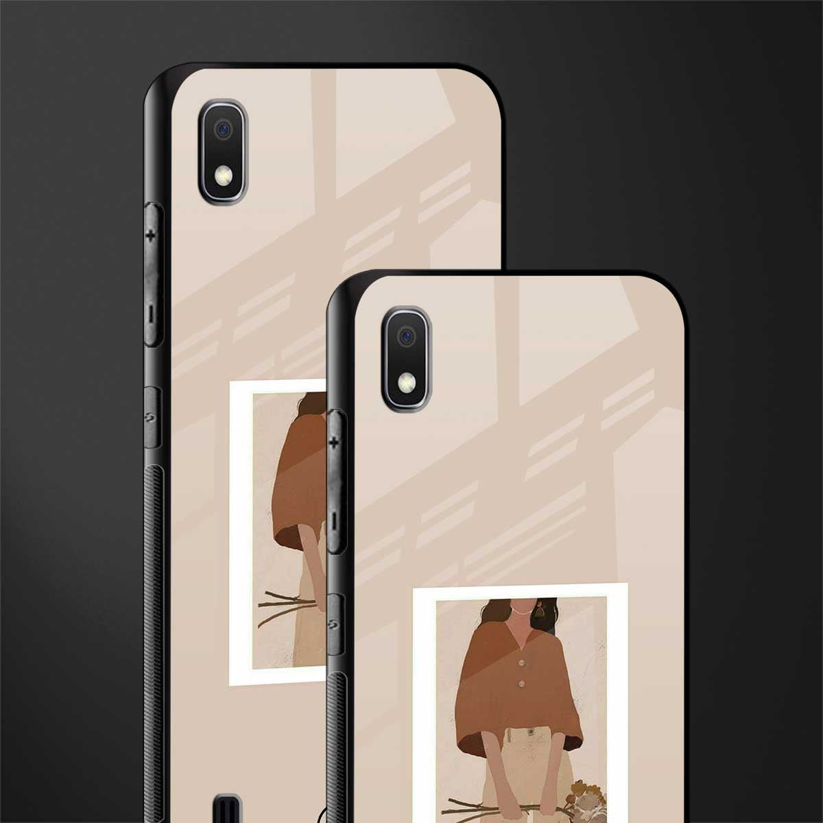 beige brown young lady art glass case for samsung galaxy a10