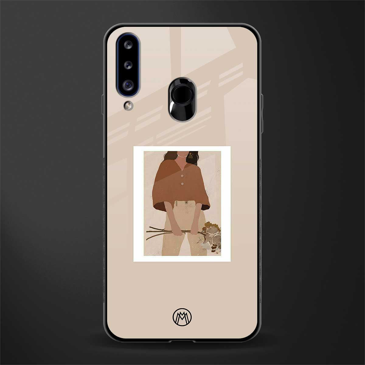 beige brown young lady art glass case for samsung galaxy a20s