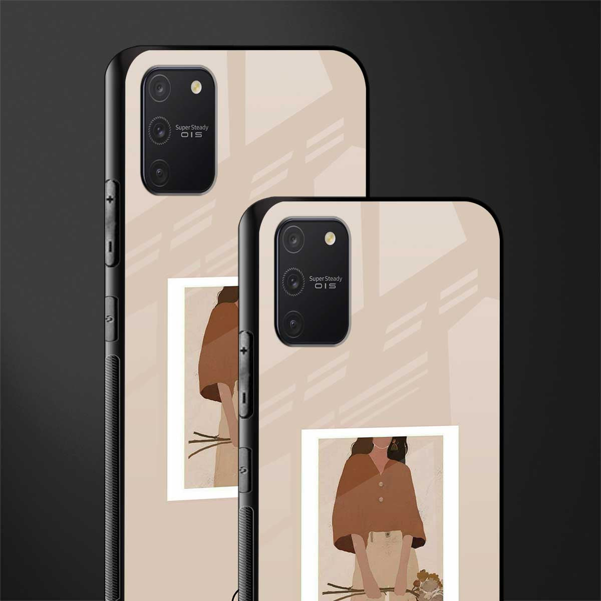 beige brown young lady art glass case for samsung galaxy s10 lite