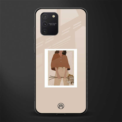 beige brown young lady art glass case for samsung galaxy a91