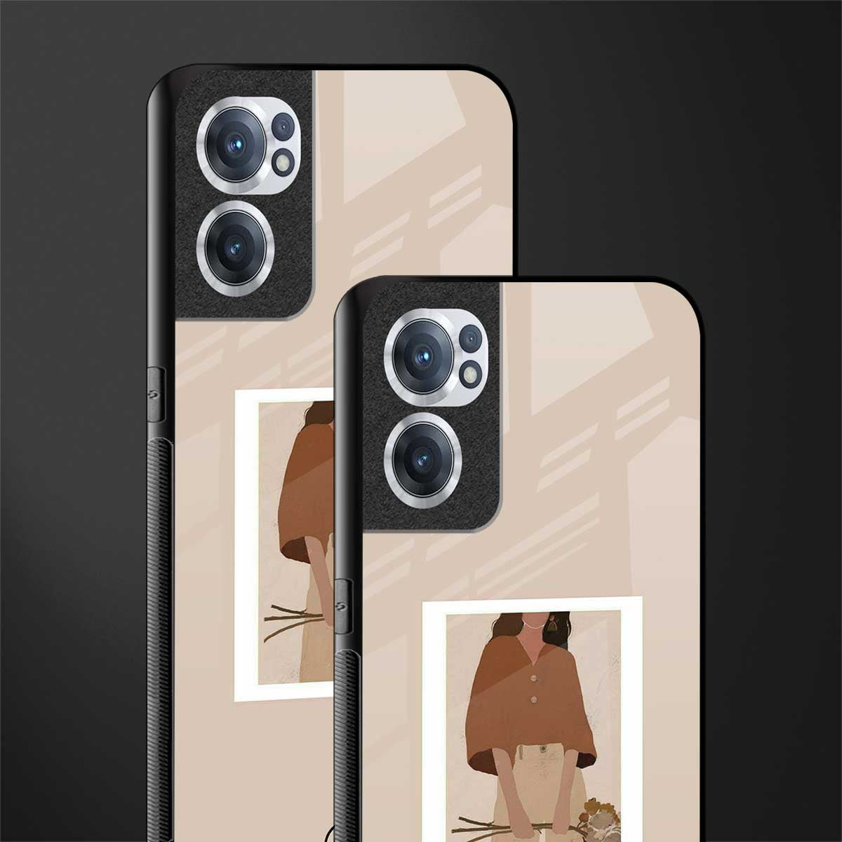 beige brown young lady art glass case for oneplus nord ce 2 5g