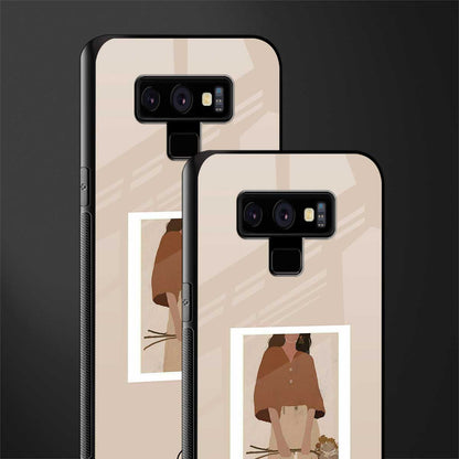 beige brown young lady art glass case for samsung galaxy note 9