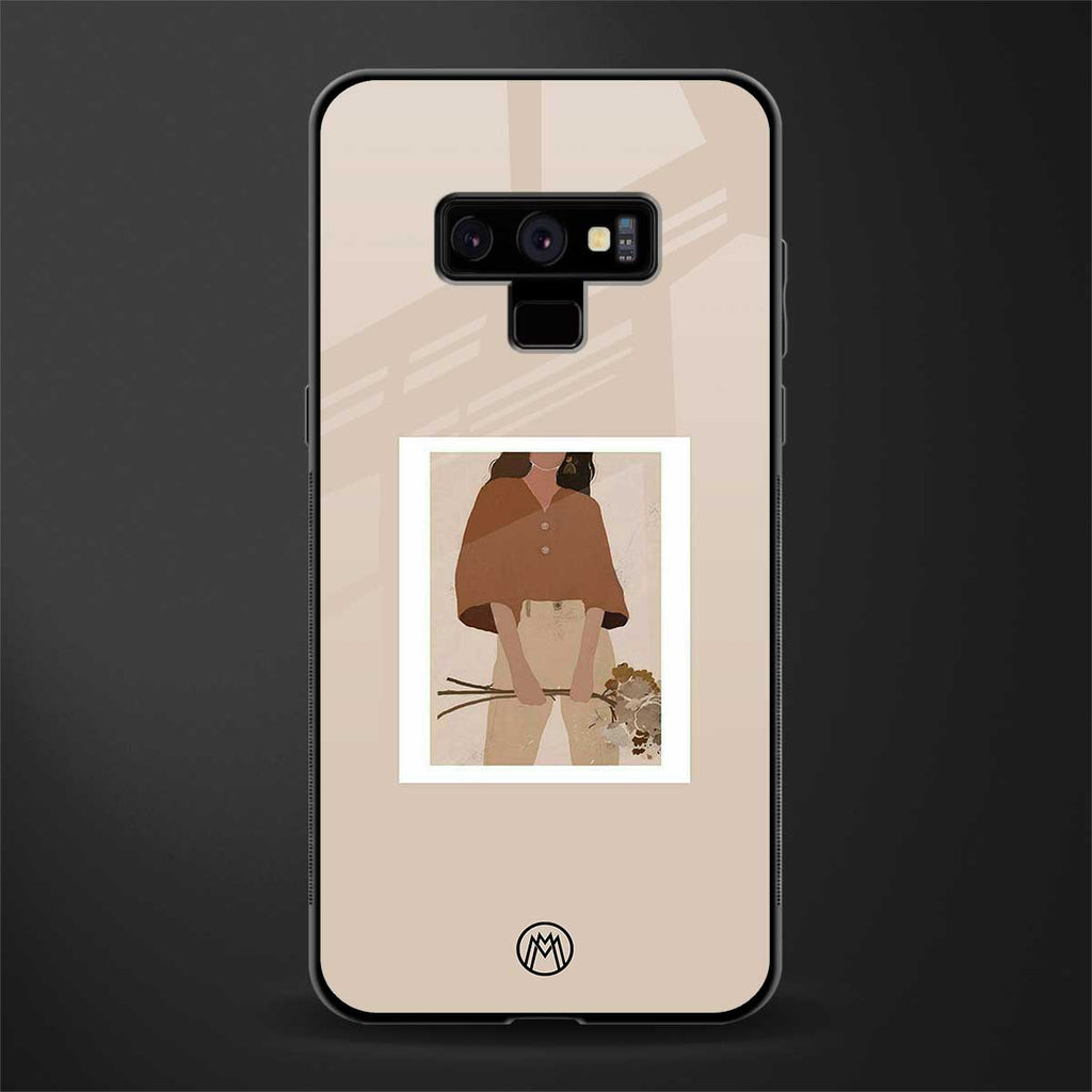 beige brown young lady art glass case for samsung galaxy note 9