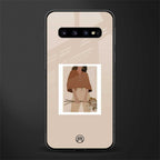 beige brown young lady art glass case for samsung galaxy s10